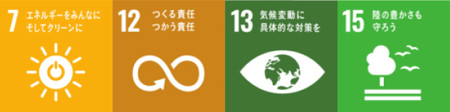 7エネルギーをみんなにそしてクリーンに 12つくる責任つかう責任 13気候変動に具体的な対策を　15陸の豊かさも守ろう